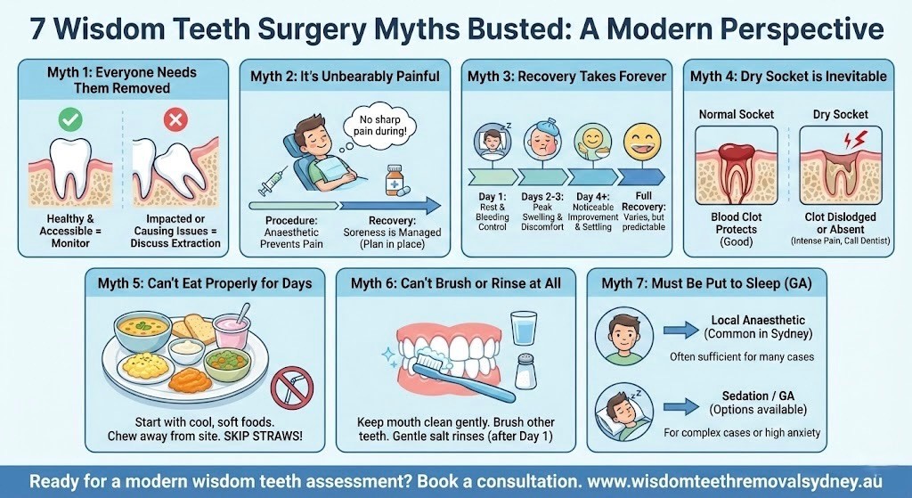 Wisdom teeth removal myths explained in a modern easy to understand infographic